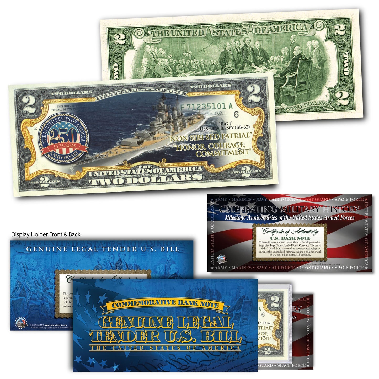 'U.S. Navy 250th Anniversary' - Genuine Legal Tender U.S. $2 Bill