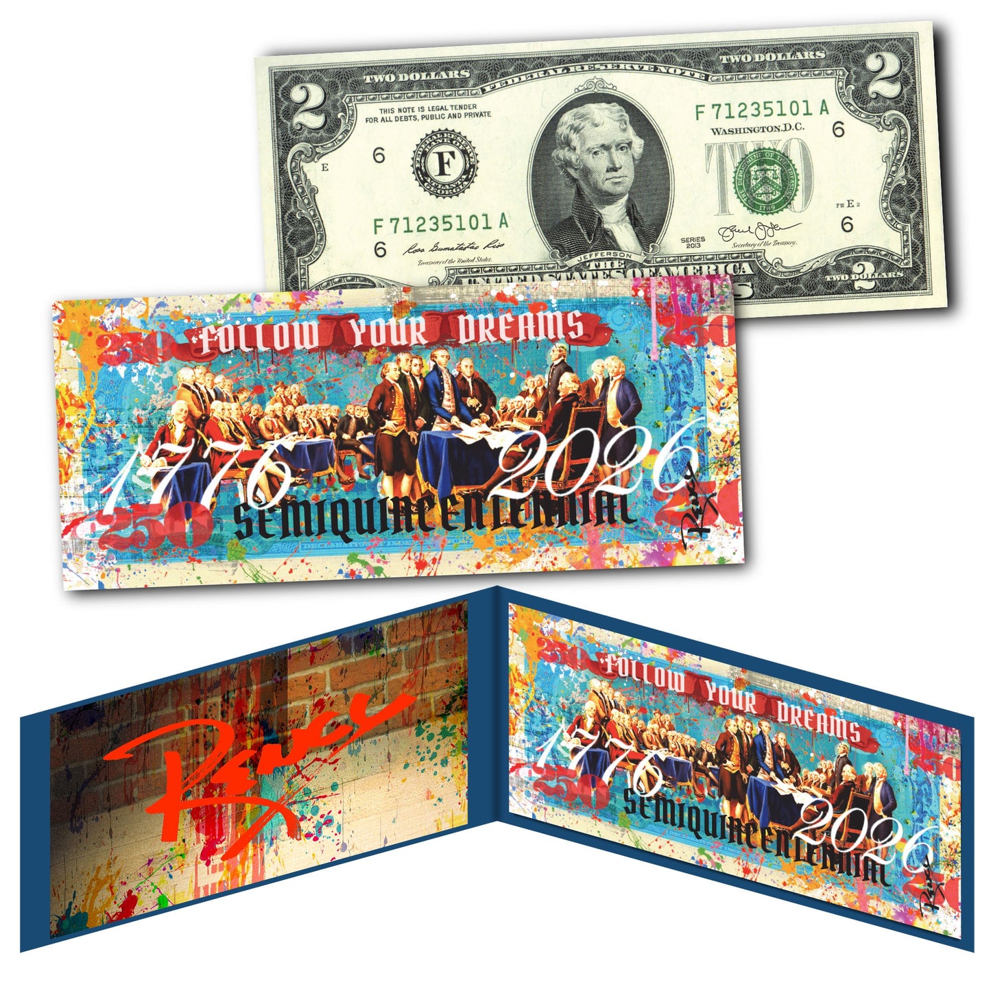 America's 250th Anniversary Collectible $2 Bill | RENCY Art Bill - Follow Your Dreams