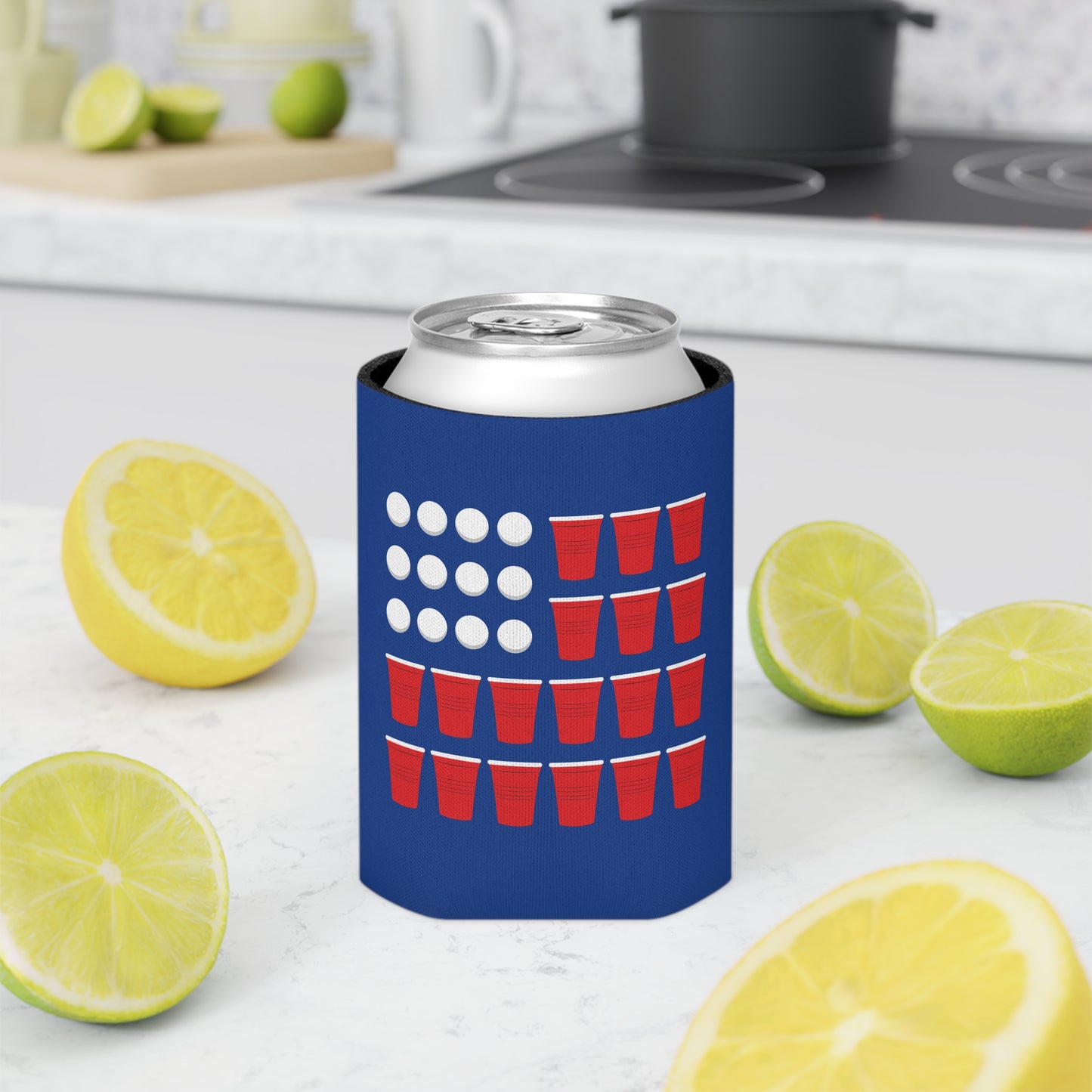 Beer Pong American Flag Can Koozie