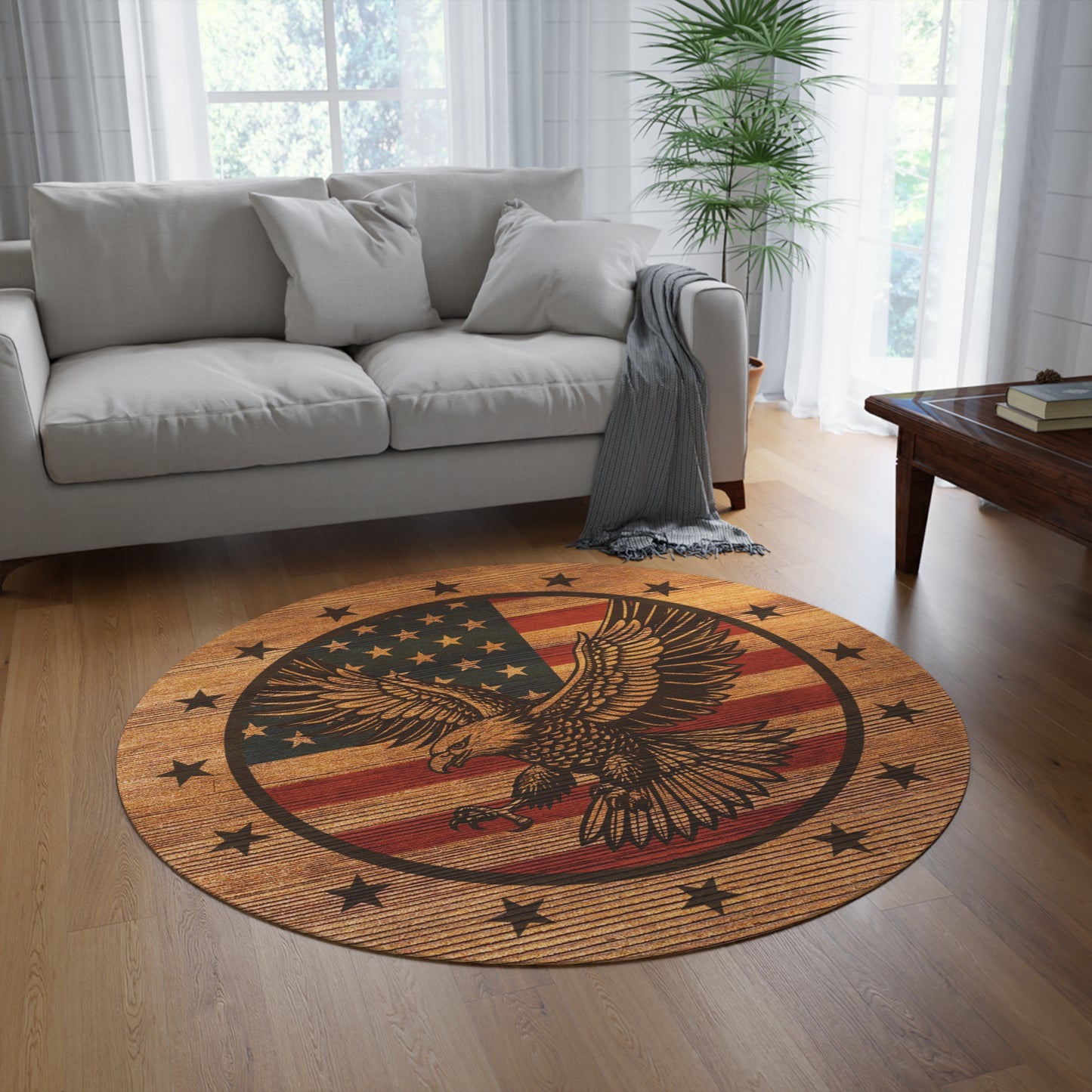 Patriotic Eagle Round Rug - Vintage American Flag Design for Home Decor