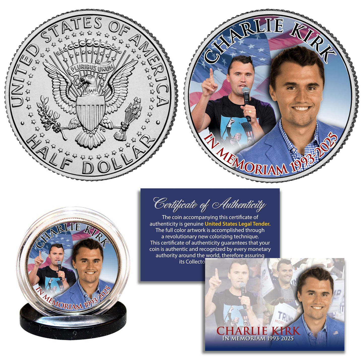 In Memoriam Medal Of Freedom Charlie Kirk Individually Numbered (to 3,000) Collectible Card + FREE MATCHING COIN!