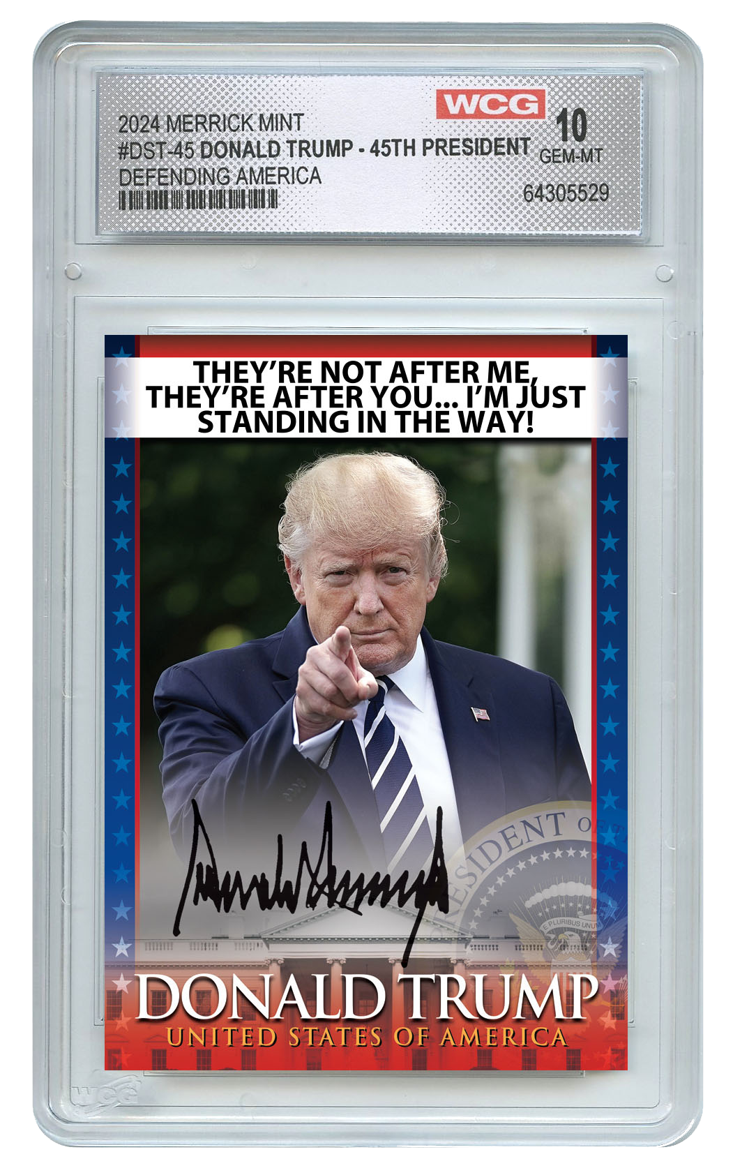 Donald Trump Defending America Trading Card (Graded GEM-MT 10)