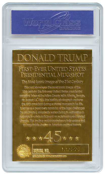 President Trump Mugshot Gold Card - Black Overstamp - Individually Numbered (Limited Run of 2024 Units)