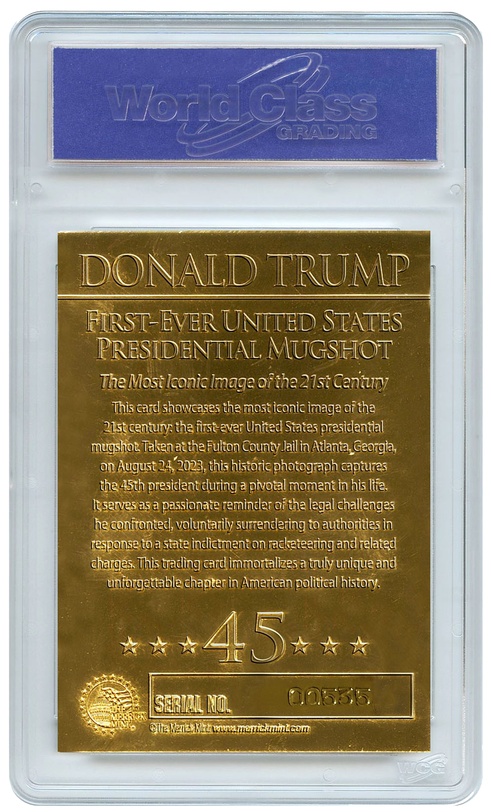 President Trump Mugshot Hologram American Flag Gold Card - Individually Numbered
