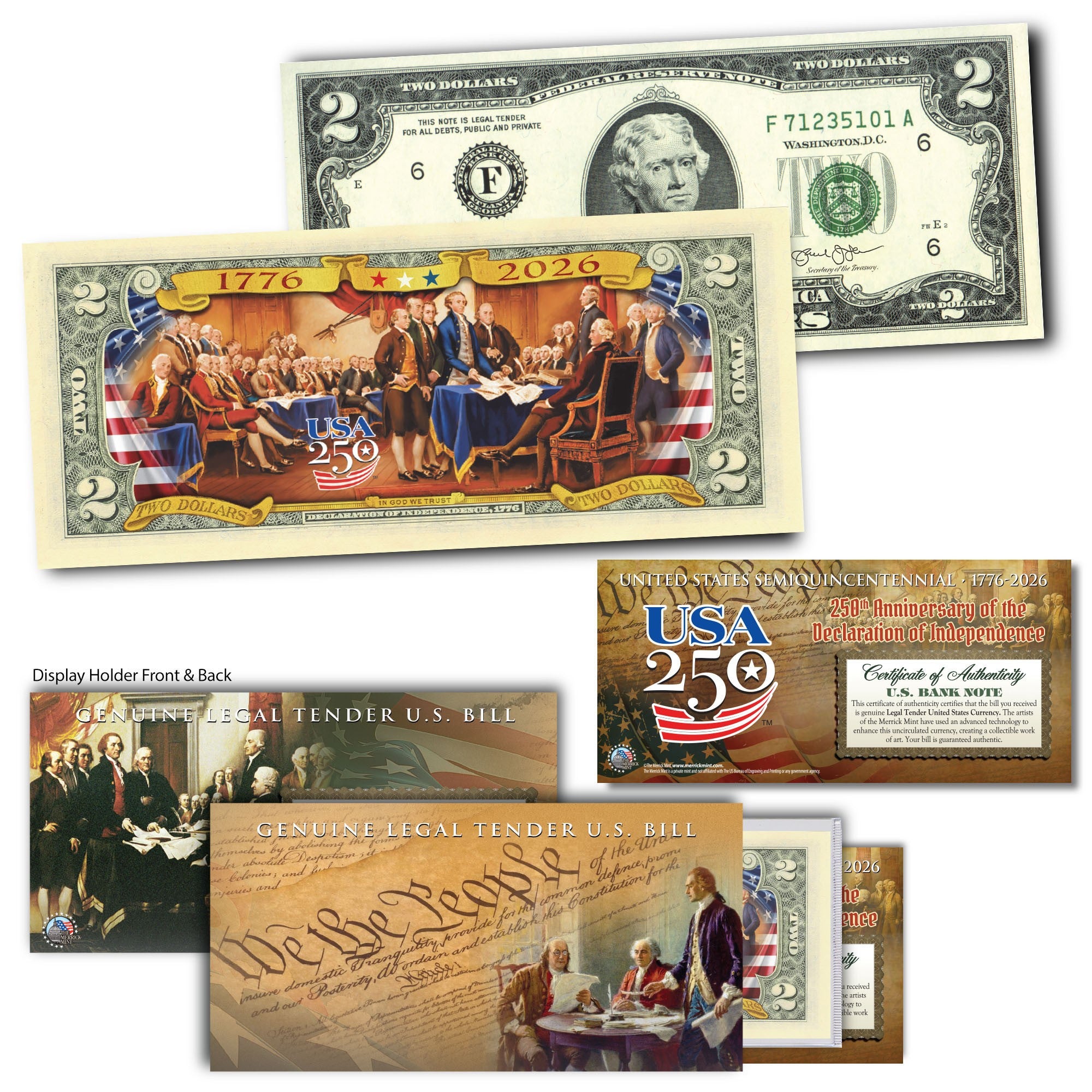 USA 250th Anniversary 1776-2026 Rency Signed $2 Bill – Follow Your Dreams #/76