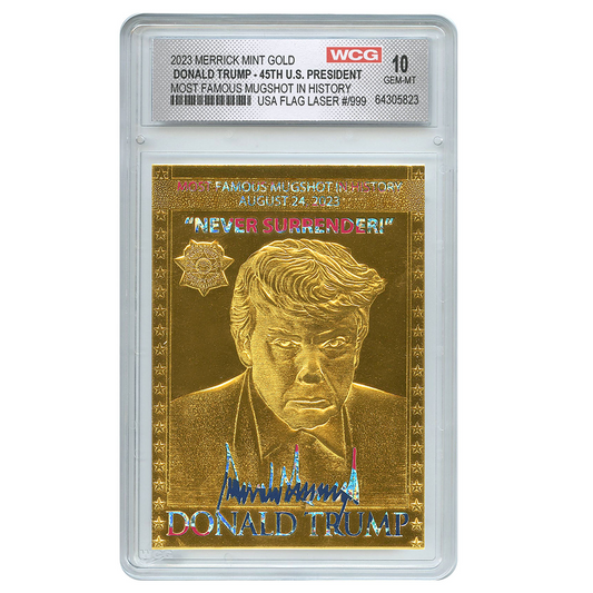 President Trump Mugshot Gold Card - USA Flag Laser Edition - Individually Numbered (Limited Run of 999 Units)