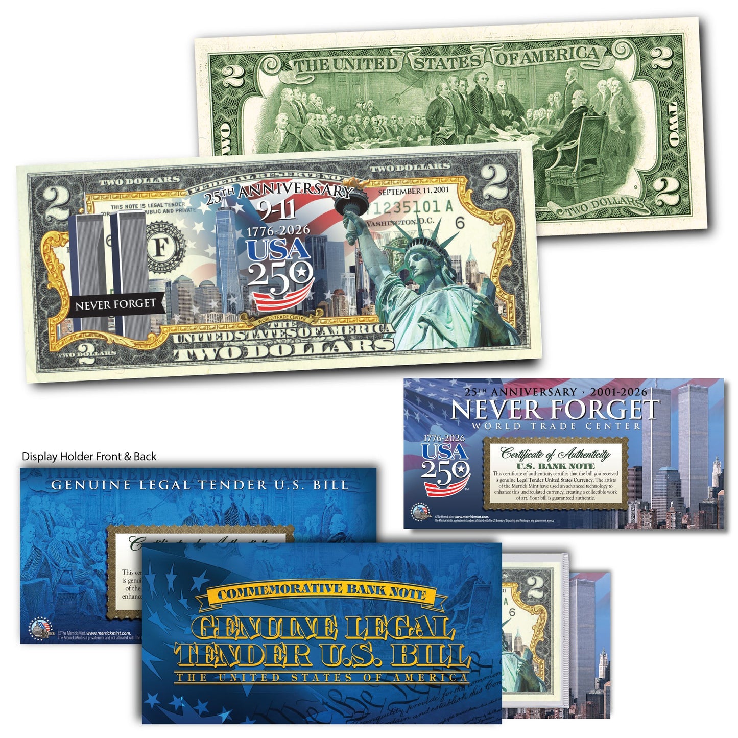 9/11 25th Anniversary + America's 250th Anniversary Coin & $2 Bill Bundle