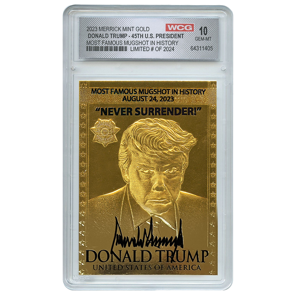 President Trump Mugshot Gold Card - Black Overstamp - Individually Numbered (Limited Run of 2024 Units)