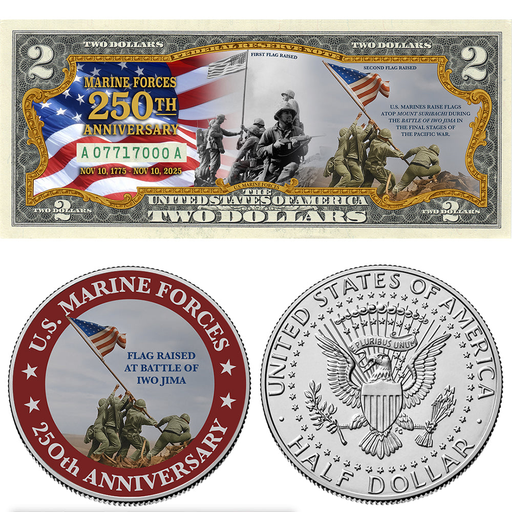 U.S. Marine Forces - 250th Anniversary Tribute $2 Bill + FREE Coin