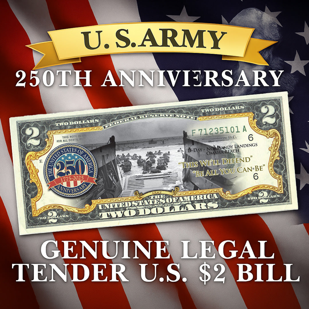'U.S Army 250th Anniversary' - Genuine Legal Tender U.S. $2 Bill