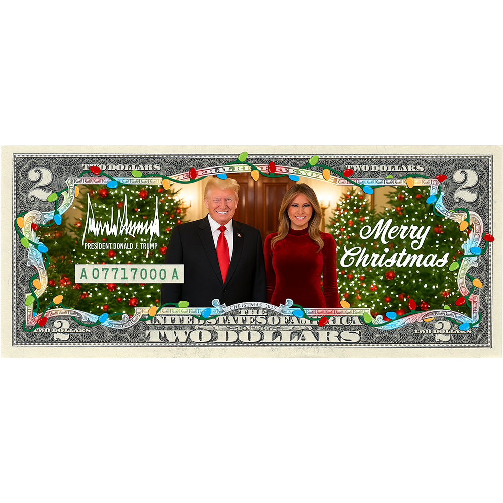 Christmas 2025 Collectible $2 Bill - President Donald Trump & First Lady Melania Trump (Individually Numbered Certificate)