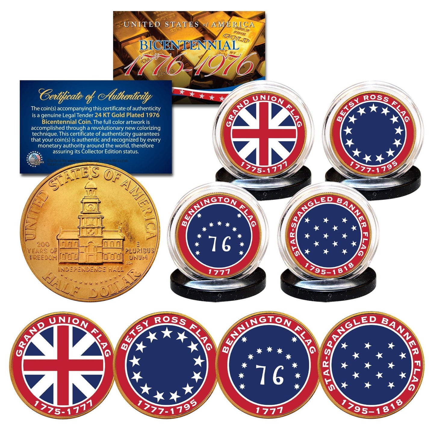 "1776 U.S Flags" - Bicentennial Half Dollar Set - Proud Patriots