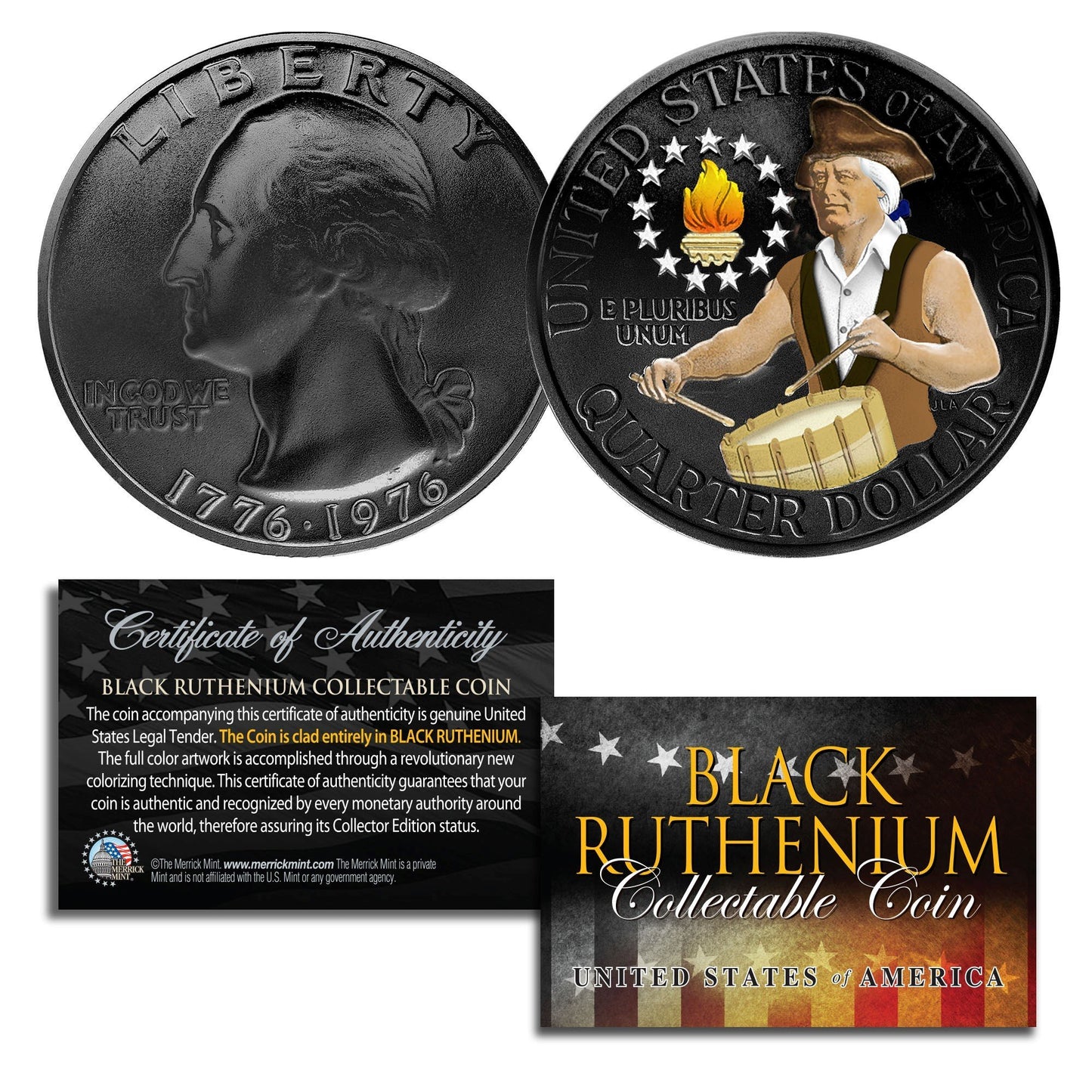 "1976 Independence" - Black Ruthenium Bicentennial Quarter - Proud Patriots