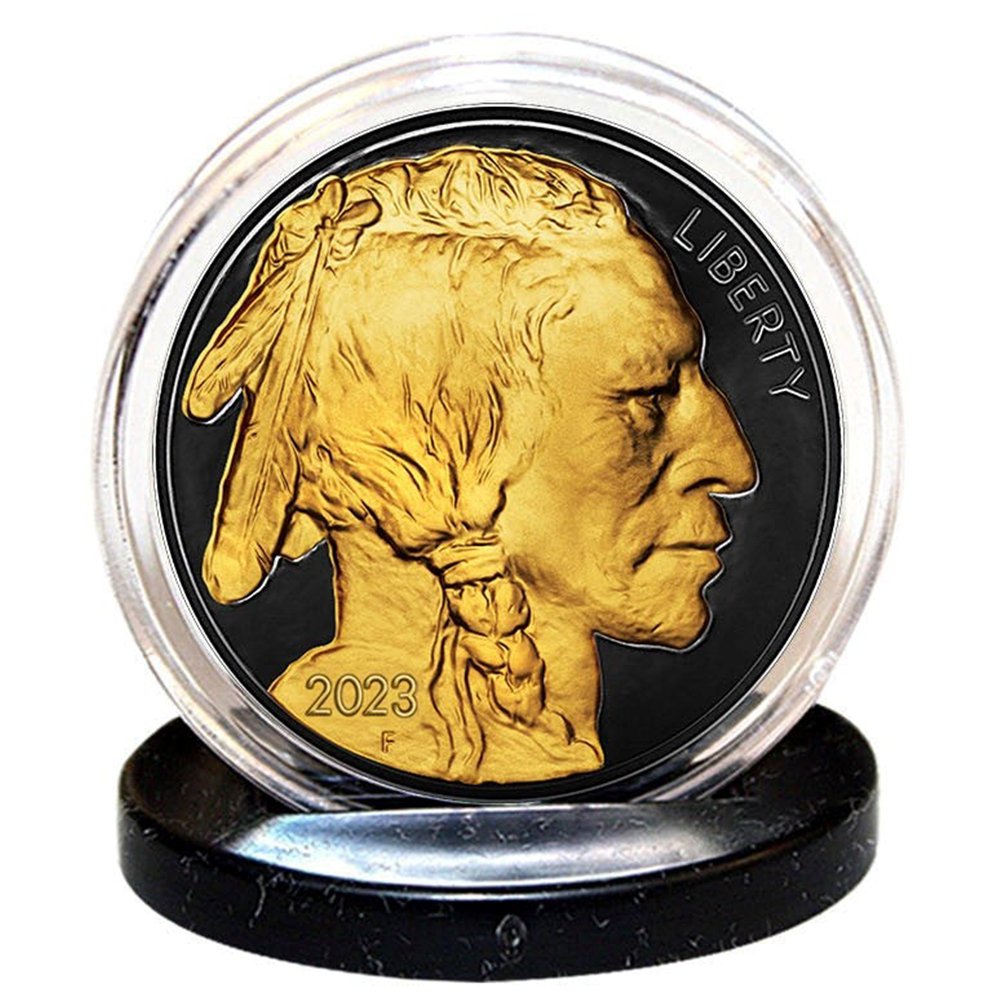 2023 24K Gold Clad/Black Ruthenium $50 AMERICAN GOLD BUFFALO Indian Head TRIBUTE Coin - Proud Patriots