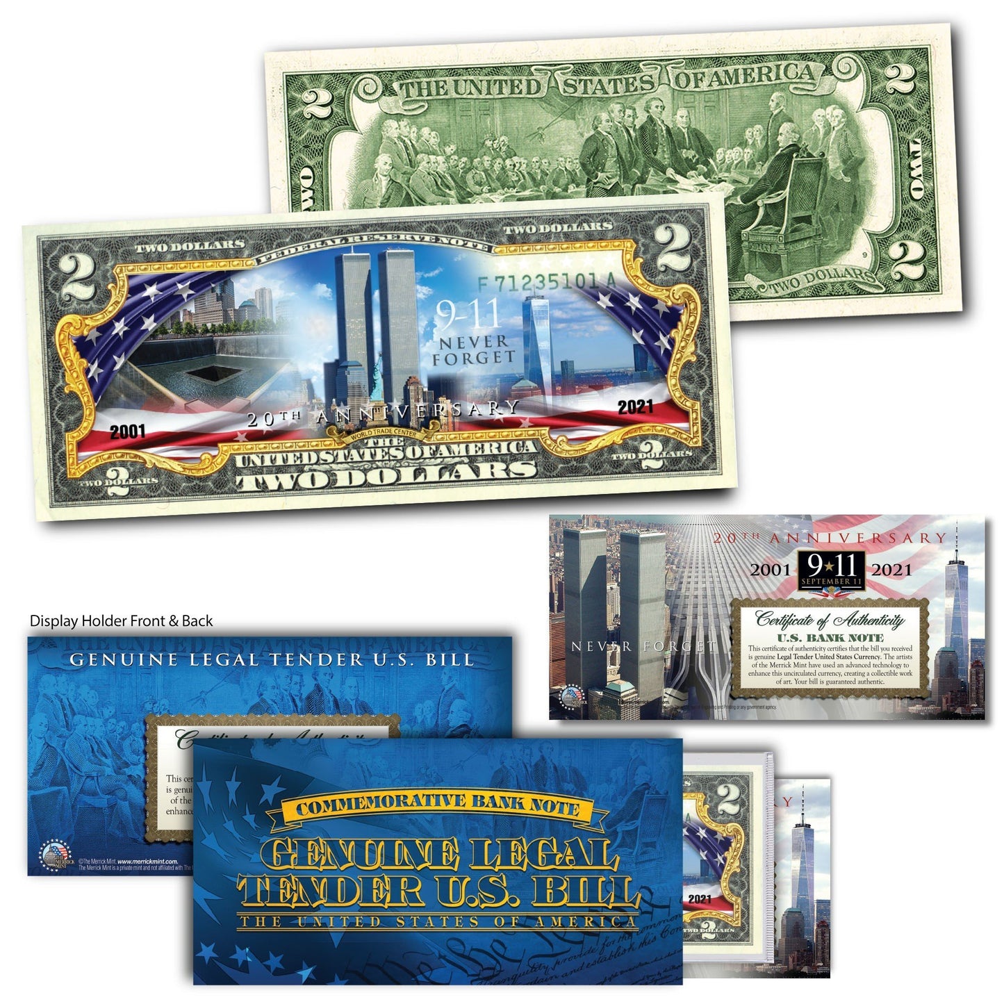 "20th Anniversary WTC" - Genuine Legal Tender U.S. $2 Bill - Proud Patriots