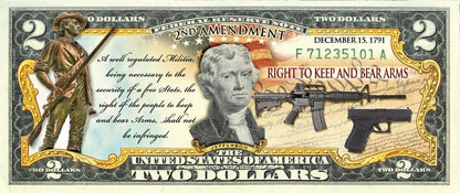 "2nd Amendment" - Genuine Legal Tender U.S. $2 Bill - Proud Patriots
