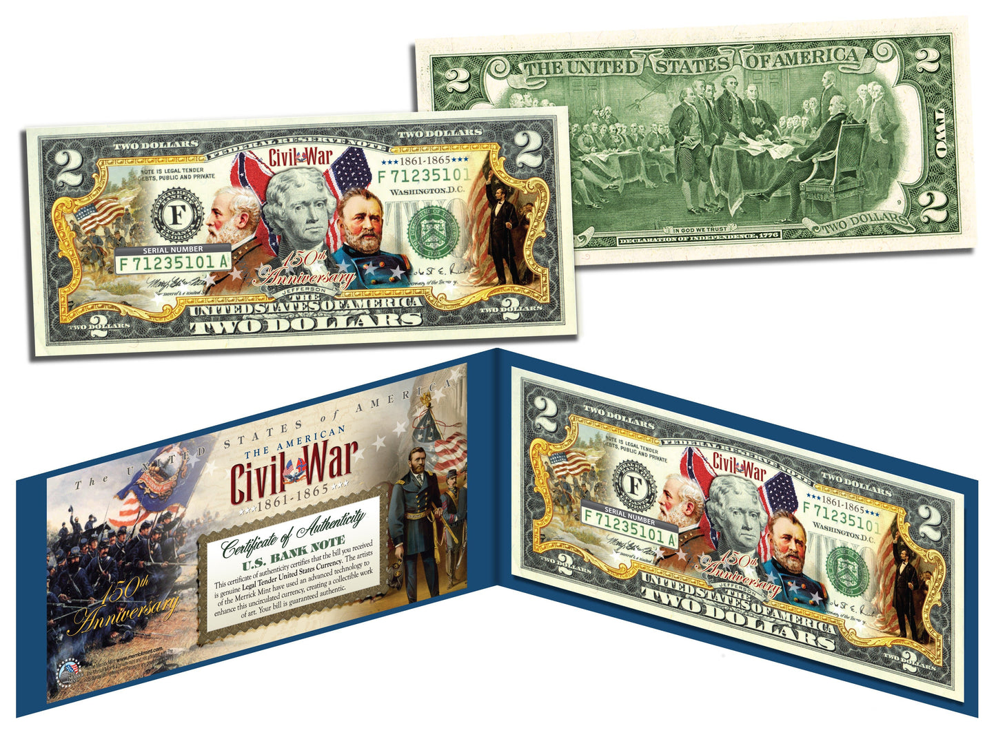 American CIVIL WAR GENERALS 150th Anniversary Legal Tender U.S. $2 Bill - Proud Patriots