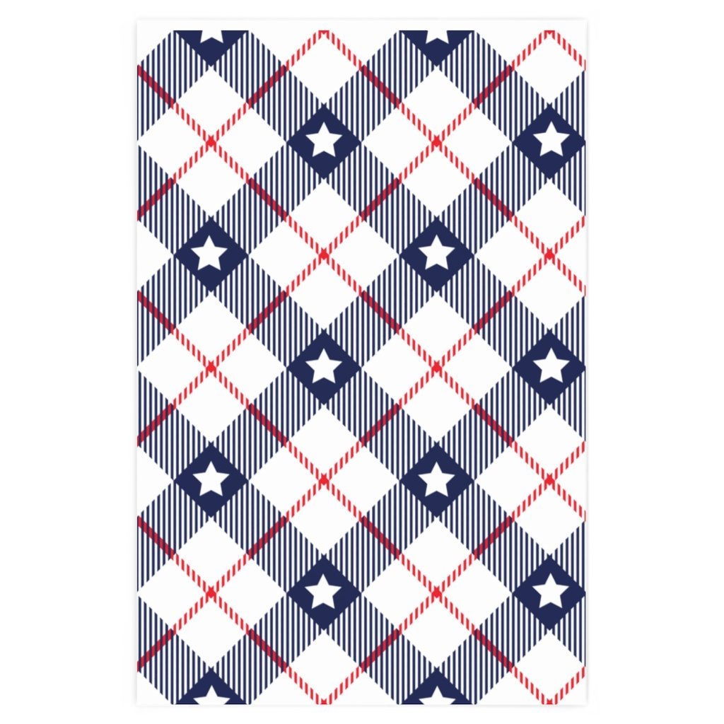 Blue Stars Stripes Plaid Wrapping Paper - Proud Patriots