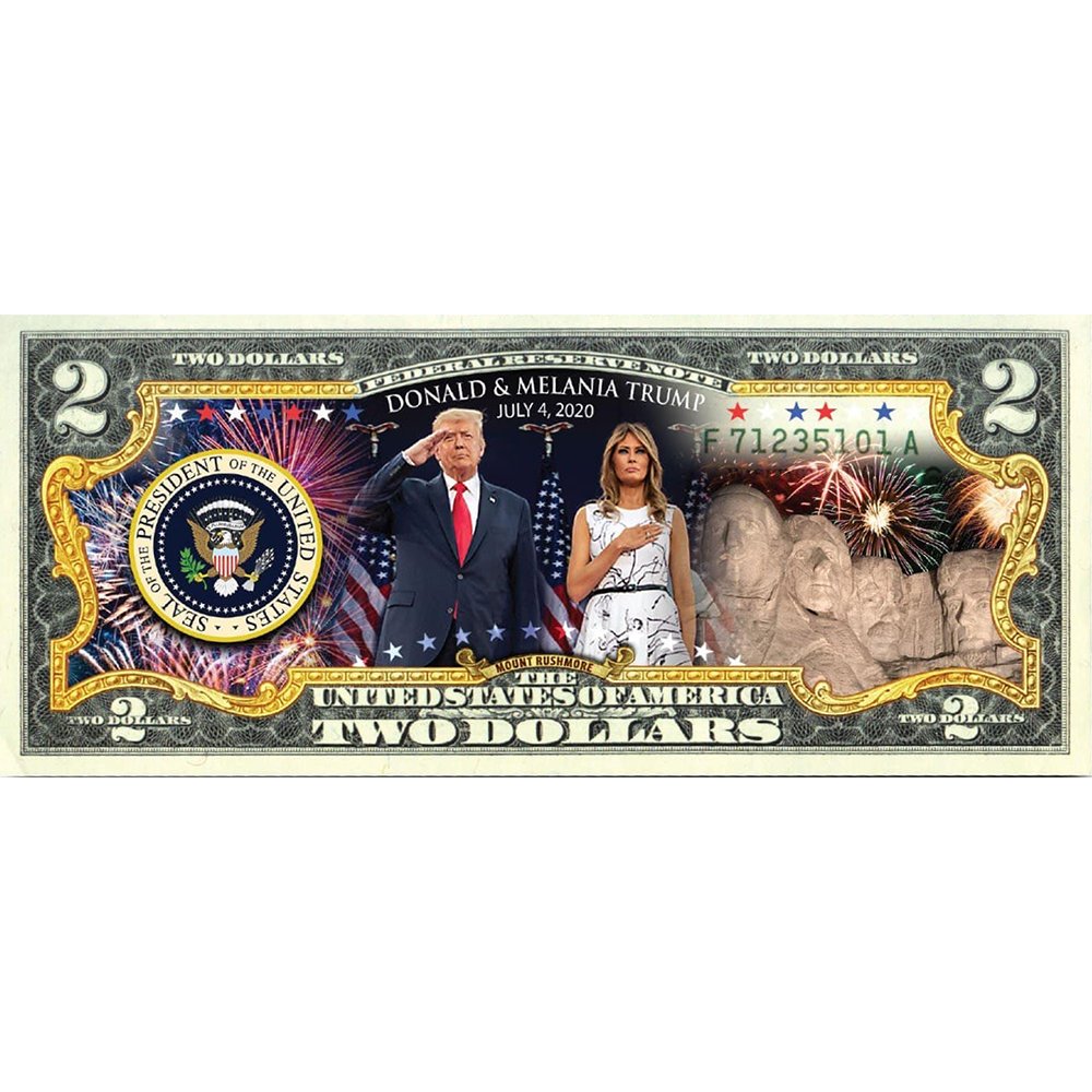 "Donald & Melania Trump - Saluting July 4th" - Genuine Legal Tender U.S. $2 Bill - Proud Patriots