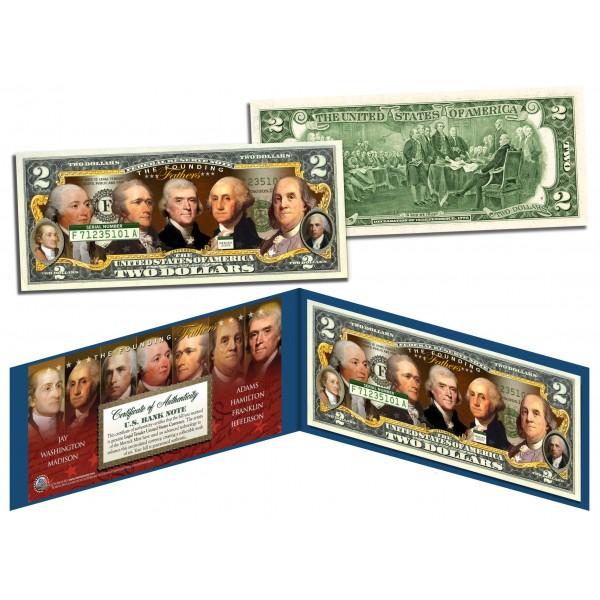 FOUNDING FATHERS OF THE UNITED STATES Colorized Obverse $2 Bill Genuine U.S. Legal Tender - Proud Patriots