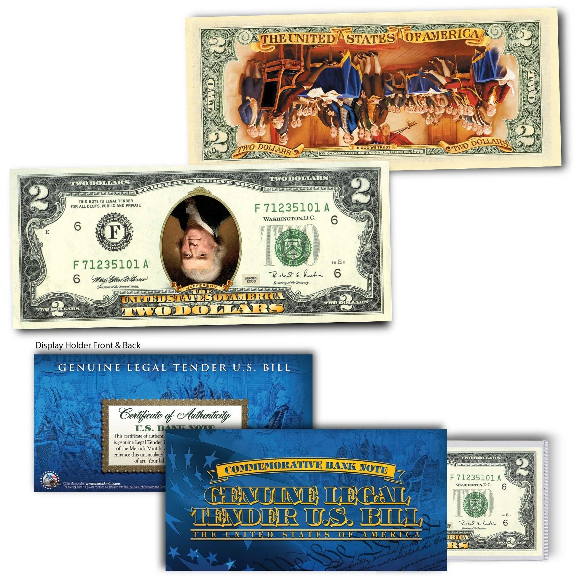 "INVERTED TWO DOLLAR" - Genuine Legal Tender U.S. $2 Bill - Proud Patriots