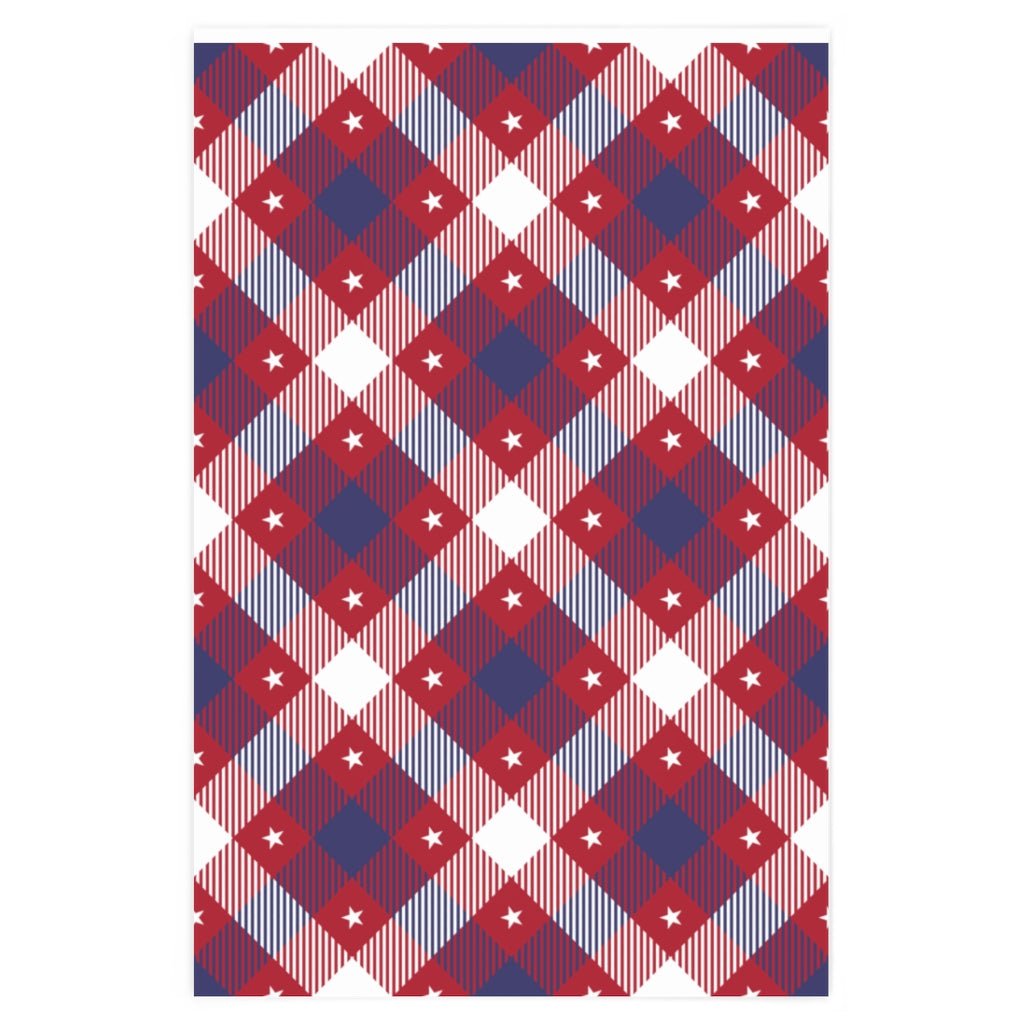 Red Star Stripes Plaid Wrapping Paper - Proud Patriots
