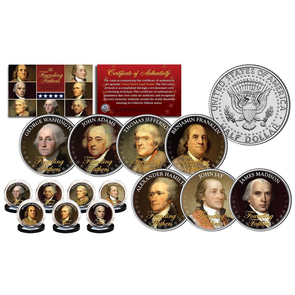 THE FOUNDING FATHERS of The United States JFK Kennedy Half Dollars 7-Coin Complete Set - Proud Patriots
