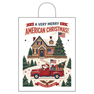 A Very Merry American Christmas Gift Bag – Santa Red Truck Patriotic Paper Bag