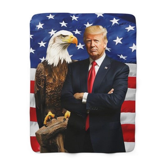 President Trump and Bald Eagle Sherpa Fleece Blanket