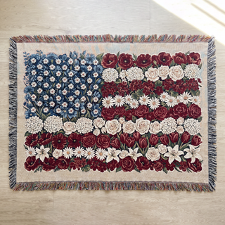 Floral American Flag Woven Blanket