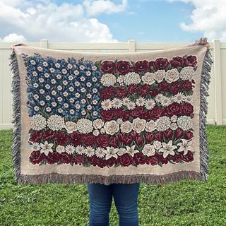 Floral American Flag Woven Blanket
