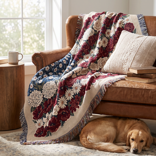 Floral American Flag Woven Blanket