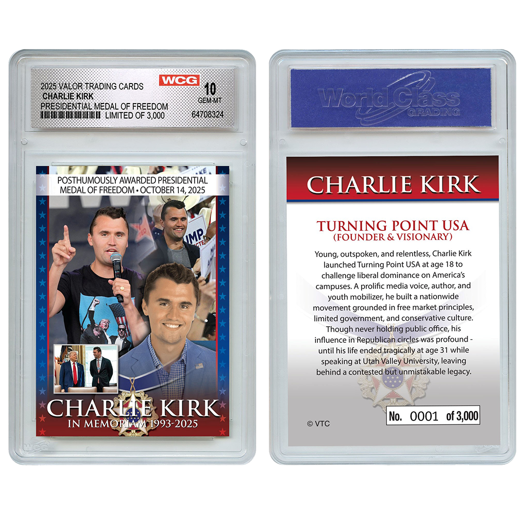 In Memoriam Medal Of Freedom Charlie Kirk Individually Numbered (to 3,000) Collectible Card + FREE MATCHING COIN!