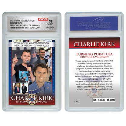 In Memoriam Medal Of Freedom Charlie Kirk Individually Numbered (to 3,000) Collectible Card + FREE MATCHING COIN!
