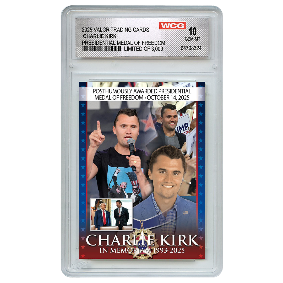 In Memoriam Medal Of Freedom Charlie Kirk Individually Numbered (to 3,000) Collectible Card + FREE MATCHING COIN!