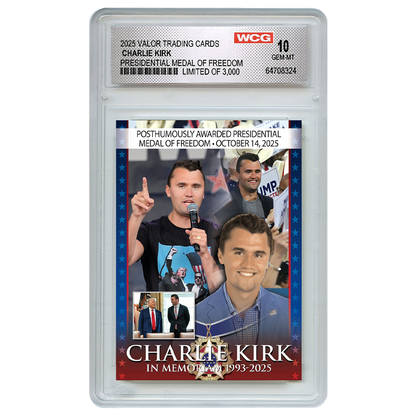 In Memoriam Medal Of Freedom Charlie Kirk Individually Numbered (to 3,000) Collectible Card + FREE MATCHING COIN!