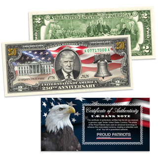 47th President 250th Anniversary $2 Bill Legal Tender $2 Bill – USA 250th Collector's Edition
