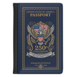 Passport cover with 250th Anniversary design on a white background