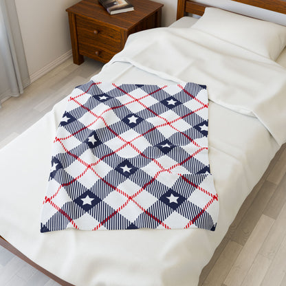 Red White Blue Plaid Pattern Plush Blanket