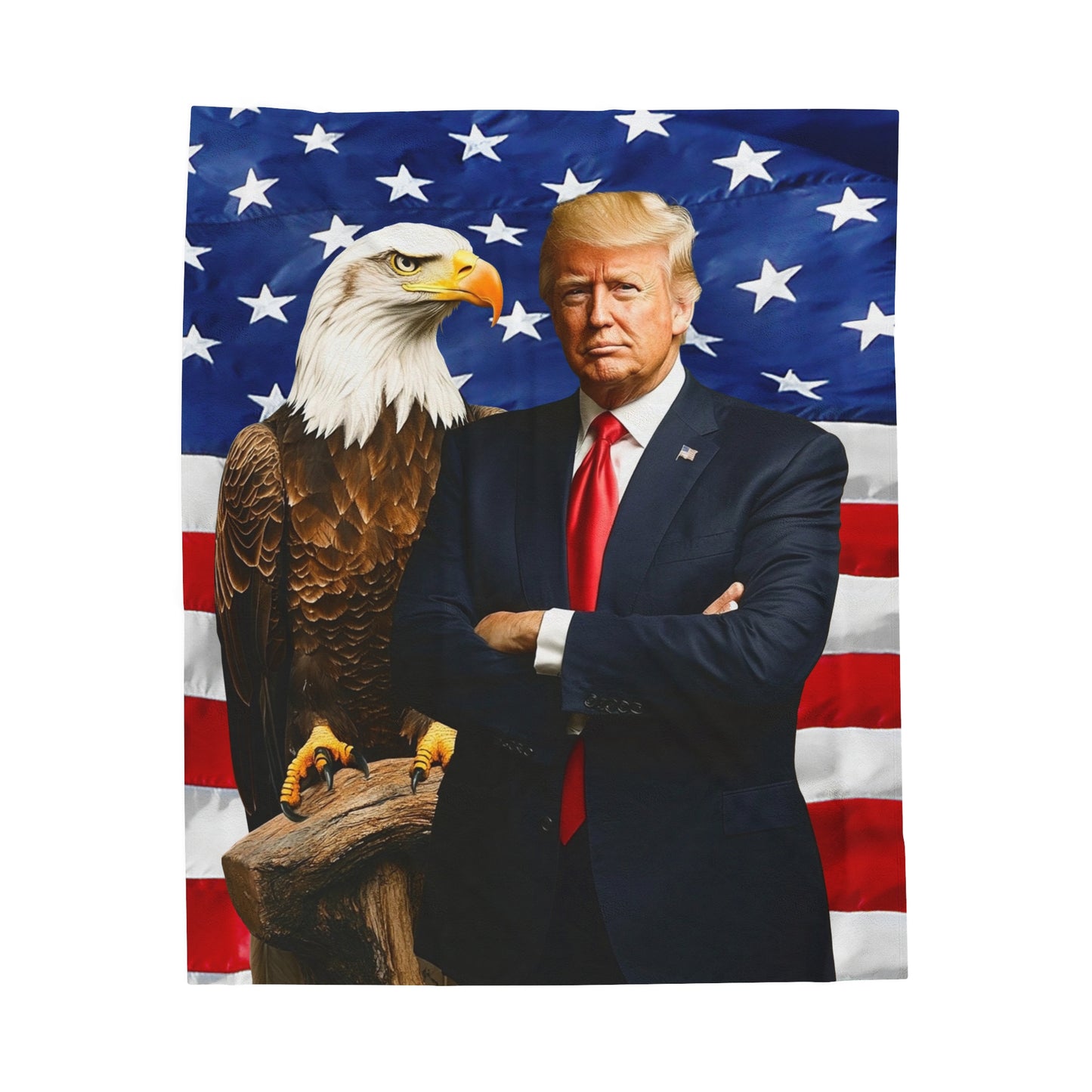 President Trump and Bald Eagle Velveteen Plush Blanket