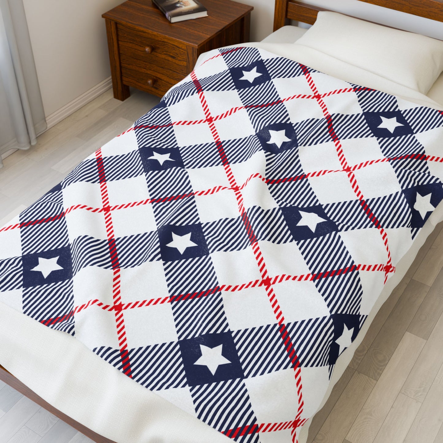Red White Blue Plaid Pattern Plush Blanket