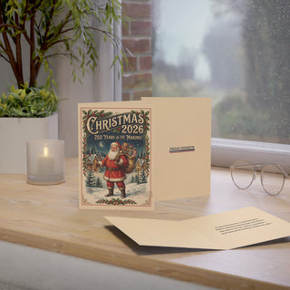 "Christmas 2026, 250 Years in the Making" Santa with Presents Christmas Cards (1, 10, 30, and 50pcs)
