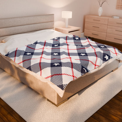 Red White Blue Plaid Pattern Plush Blanket
