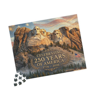 Mount Rushmore 250th Anniversary jigsaw puzzle with 1014 pieces, featuring the monument and text celebrating 250 years of ...