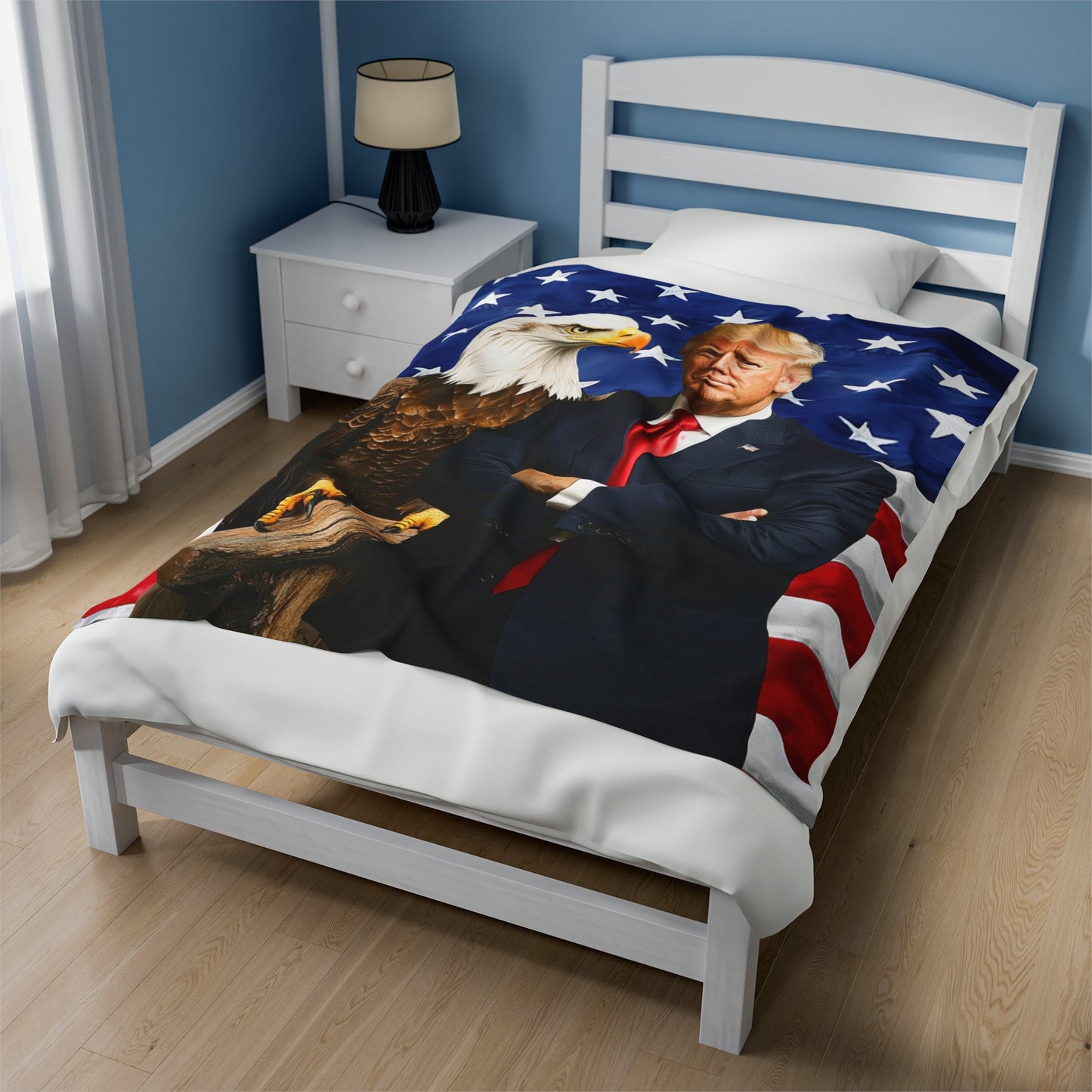 President Trump and Bald Eagle Velveteen Plush Blanket