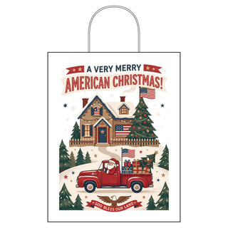 A Very Merry American Christmas Gift Bag – Santa Red Truck Patriotic Paper Bag