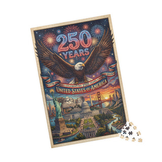 250 Years United States Puzzle — Patriotic Eagle & Landmarks Jigsaw