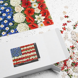 Floral American Flag Puzzle — Patriotic Flower Jigsaw (110/252/520/1014 pcs)