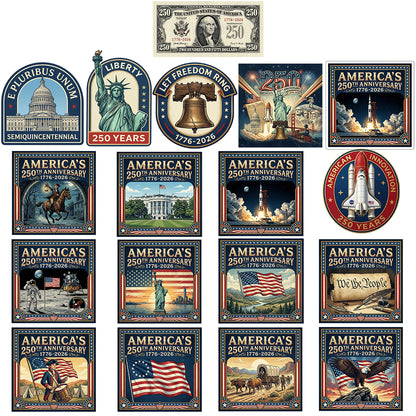All 18 America 250th Anniversary Stickers (Save 25%)