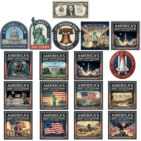All 18 America 250th Anniversary Stickers (Save 25%)